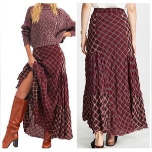 Free People Prairie Dreams Red Mix Plaid Skirt sz 0